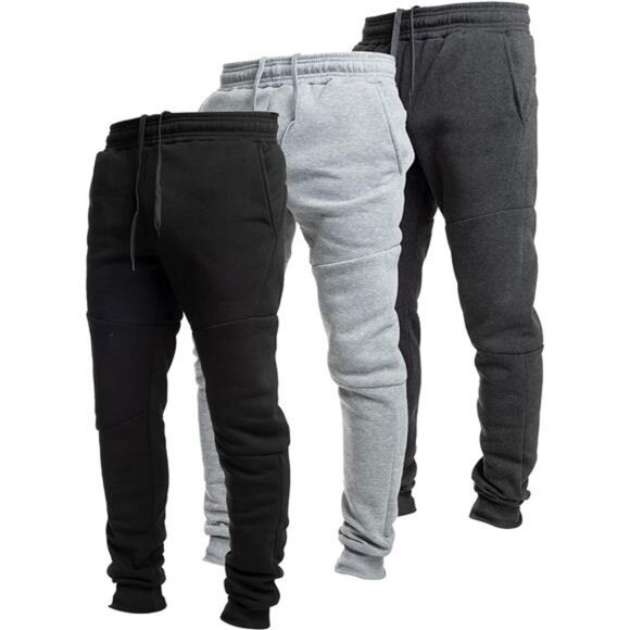 3 Pack Fleece Active Tech Joggers for Men, Mens Sweatpants with Zipper Pockets - Picture 1 of 8